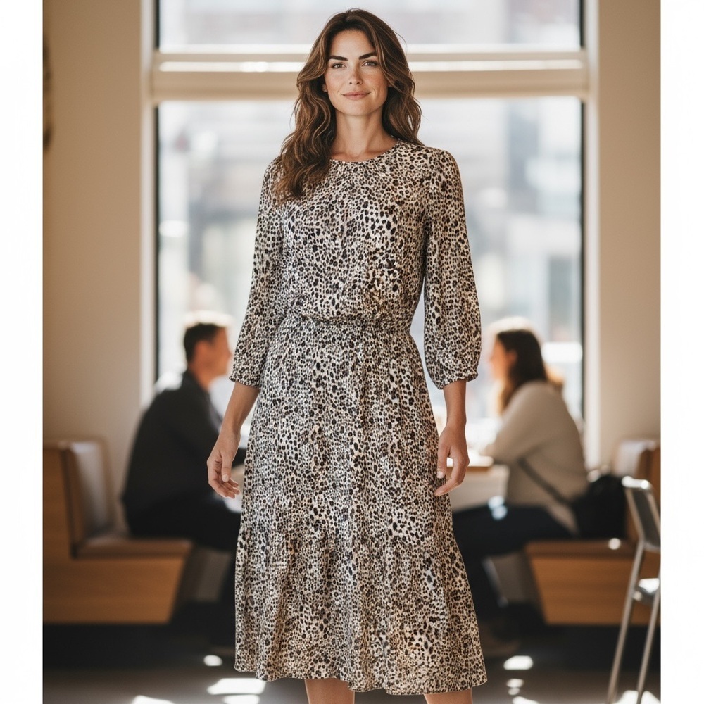 A New Day Animal Print Long Sleeve Dress